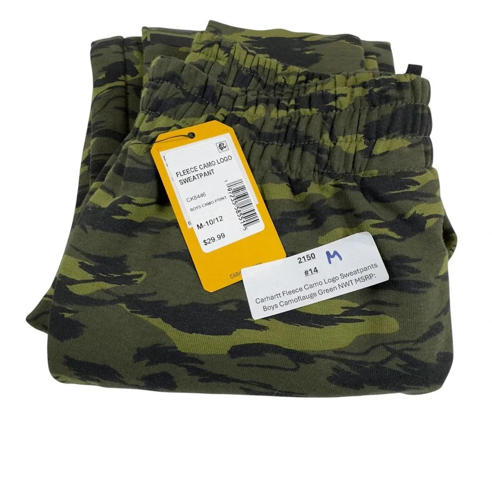Carhartt Kids CK8446 Logo Fleece Camo Sweatpants - Green Camo Medium (10/12) NEW